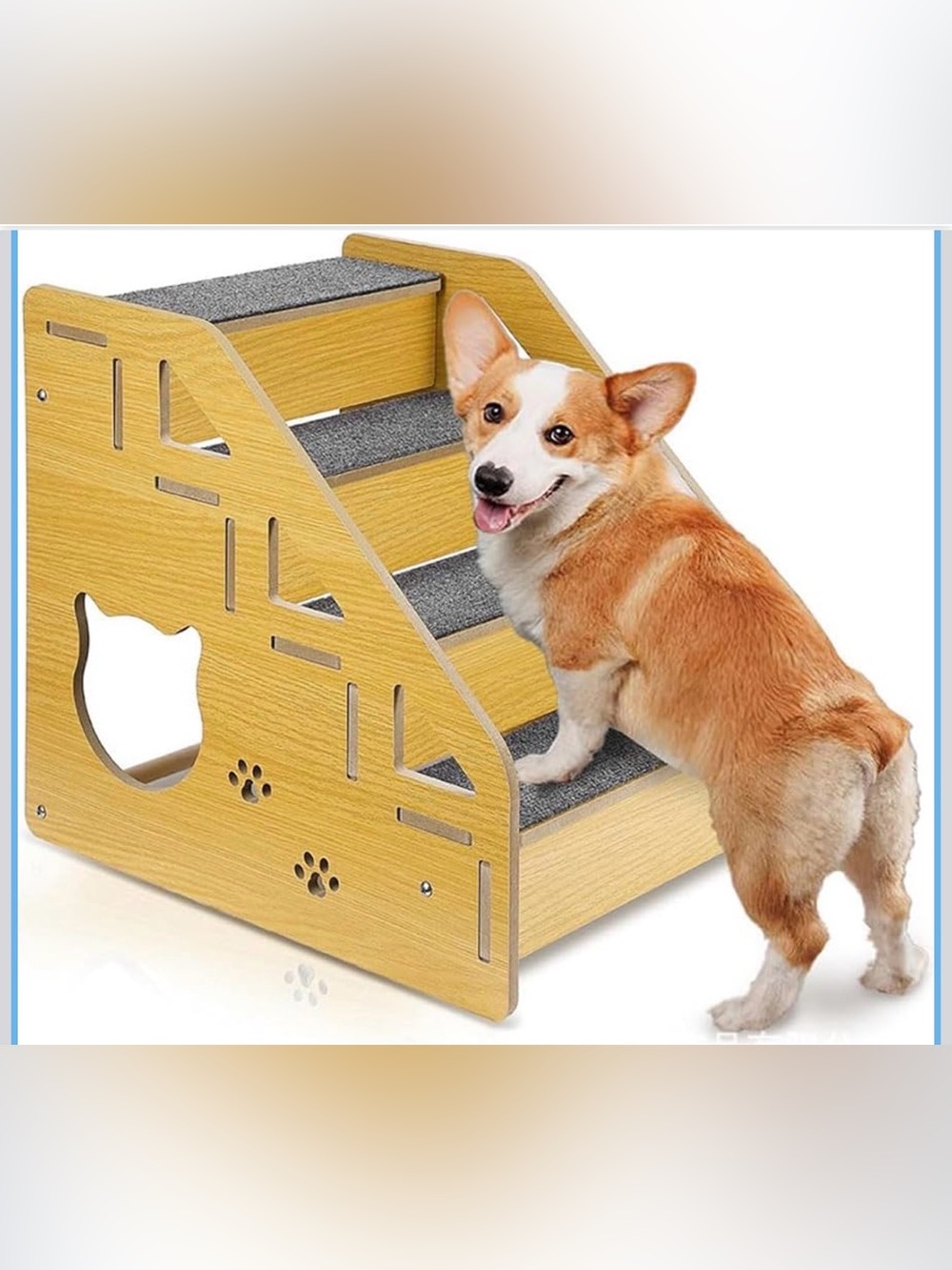 New 4-Step Wooden Pet Stairs Nonslip Carpeted Dog Stairs Ramp Pet Furniture Bed